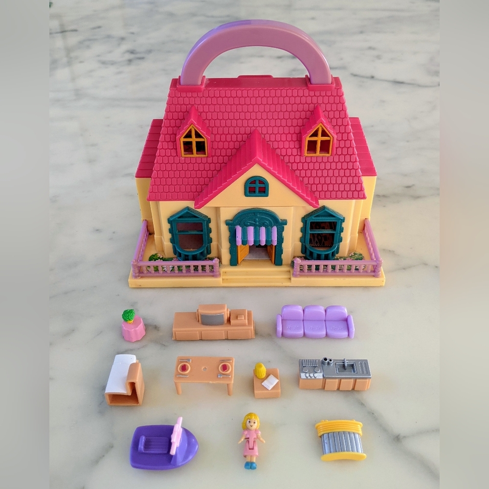 RARE! Vintage 1990s, Handmade Polly Pocket Blue Box Carry Along Mini Doll House.